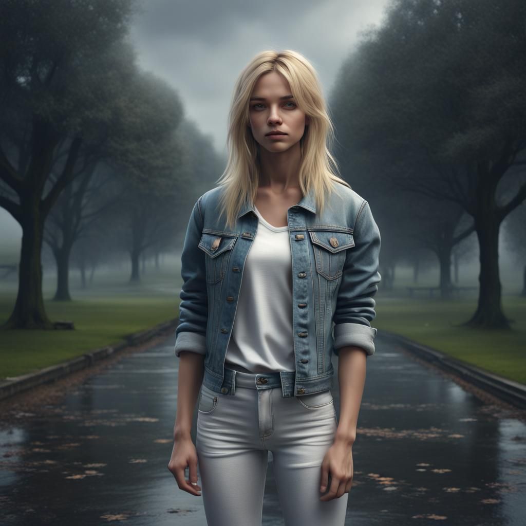 Teenage Girl in Park: Detailed Matte Painting