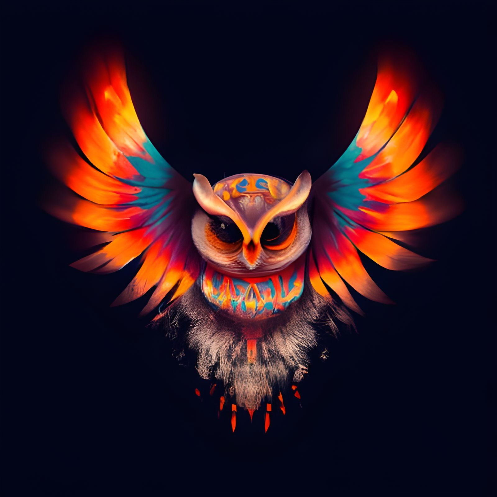 Fiery Owl: Colorful Ink Drawing Masterpiece