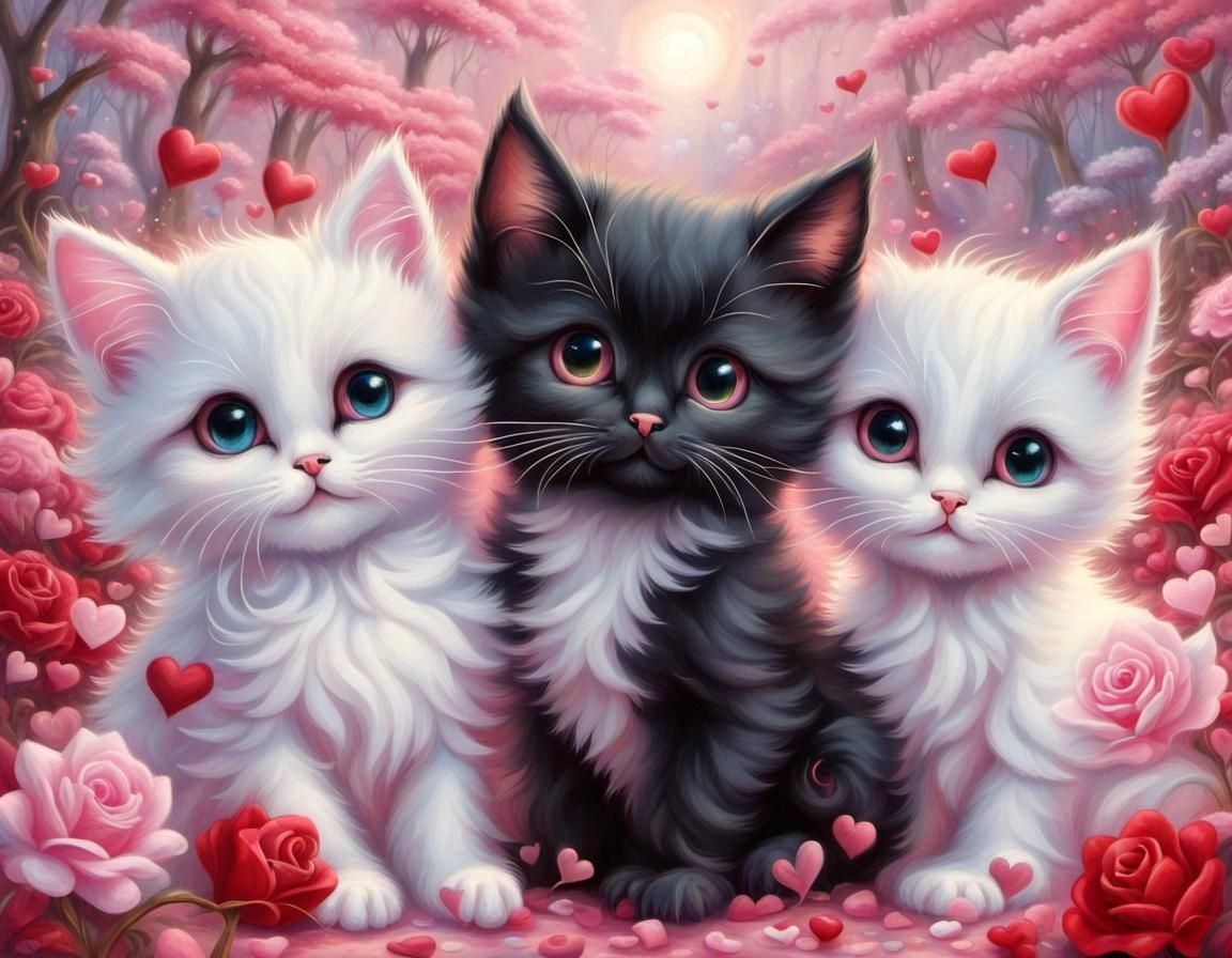 Valentine Kittens in Ethereal Fantasy Style