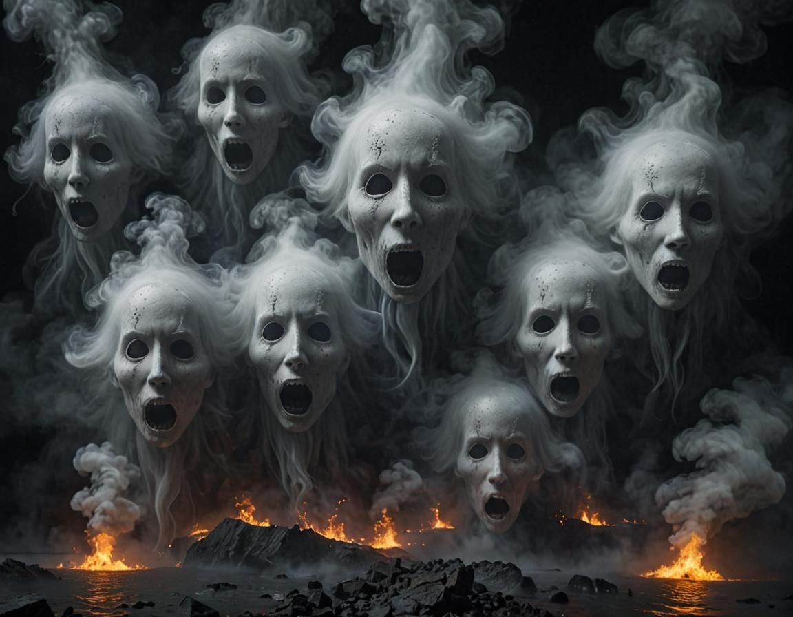 Ethereal Ghost Faces in Hellfire Mist