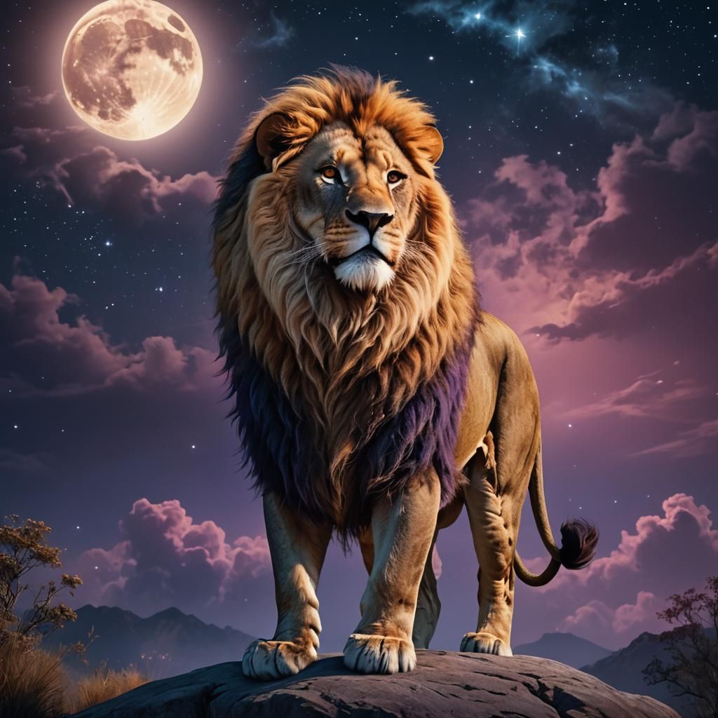 Fantasy Lion in Moonlight Illustration
