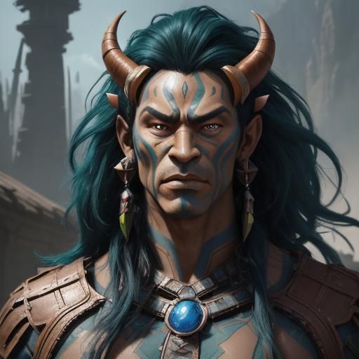 Tribal Troll Warrior Gazing at Landscape as Digital Art