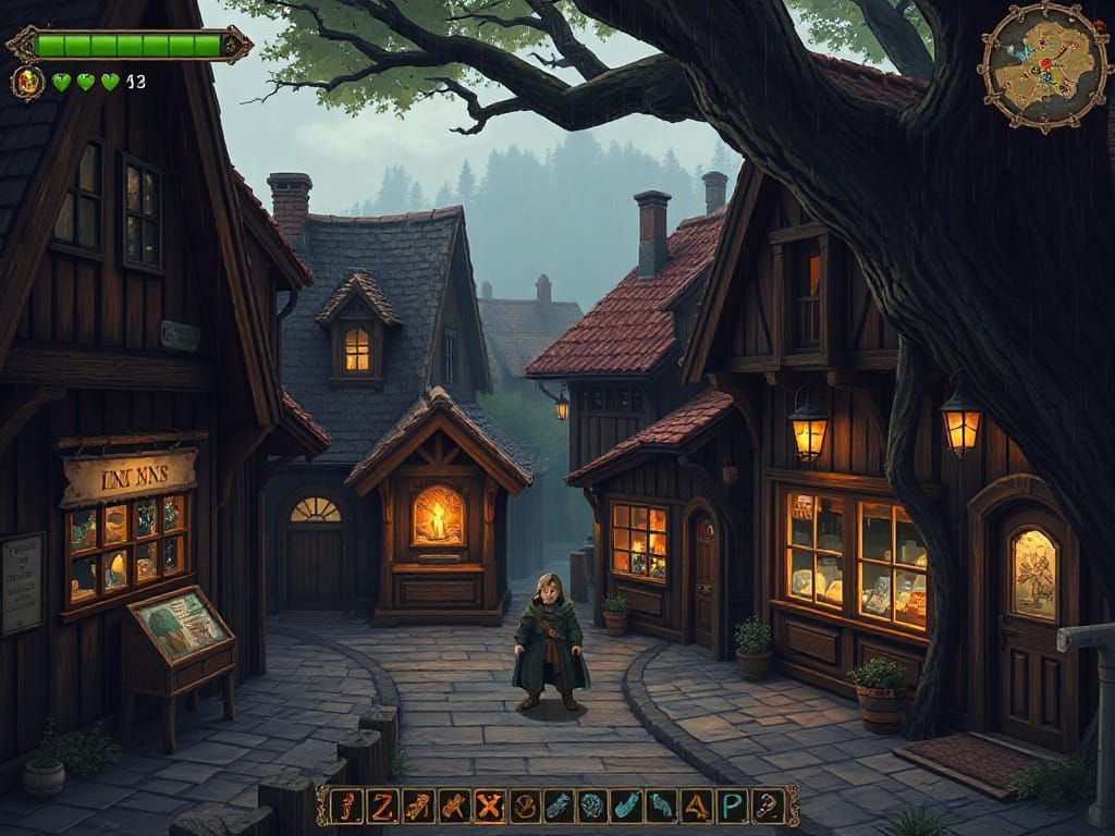 Isometric pixel art screenshot of a cozy retro Potterverse village