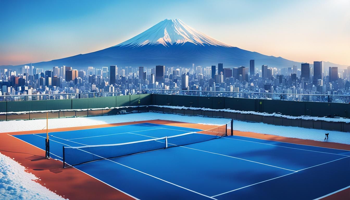 Tokyo Tennis Courts in Snow: Cinematic Concept Art