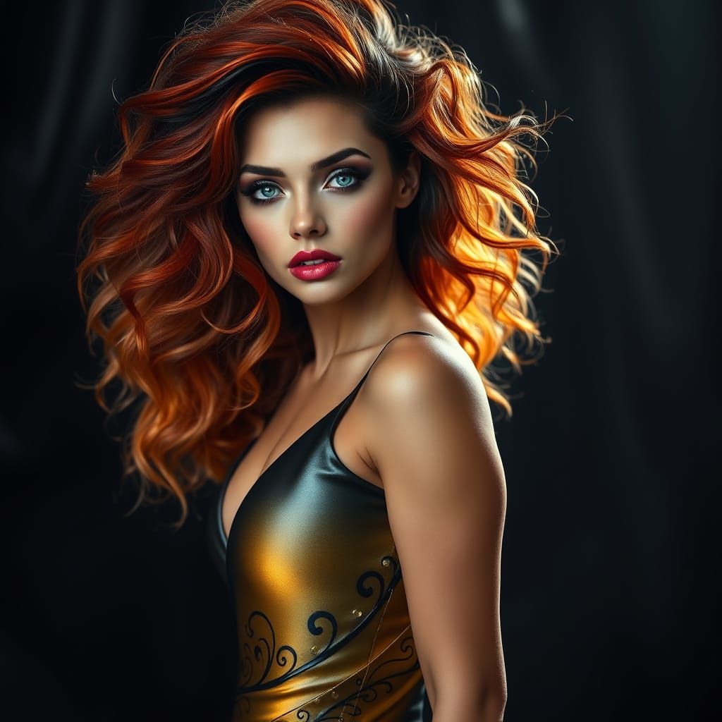A dramatic, painterly portrait of a model showcasing "Nova E...