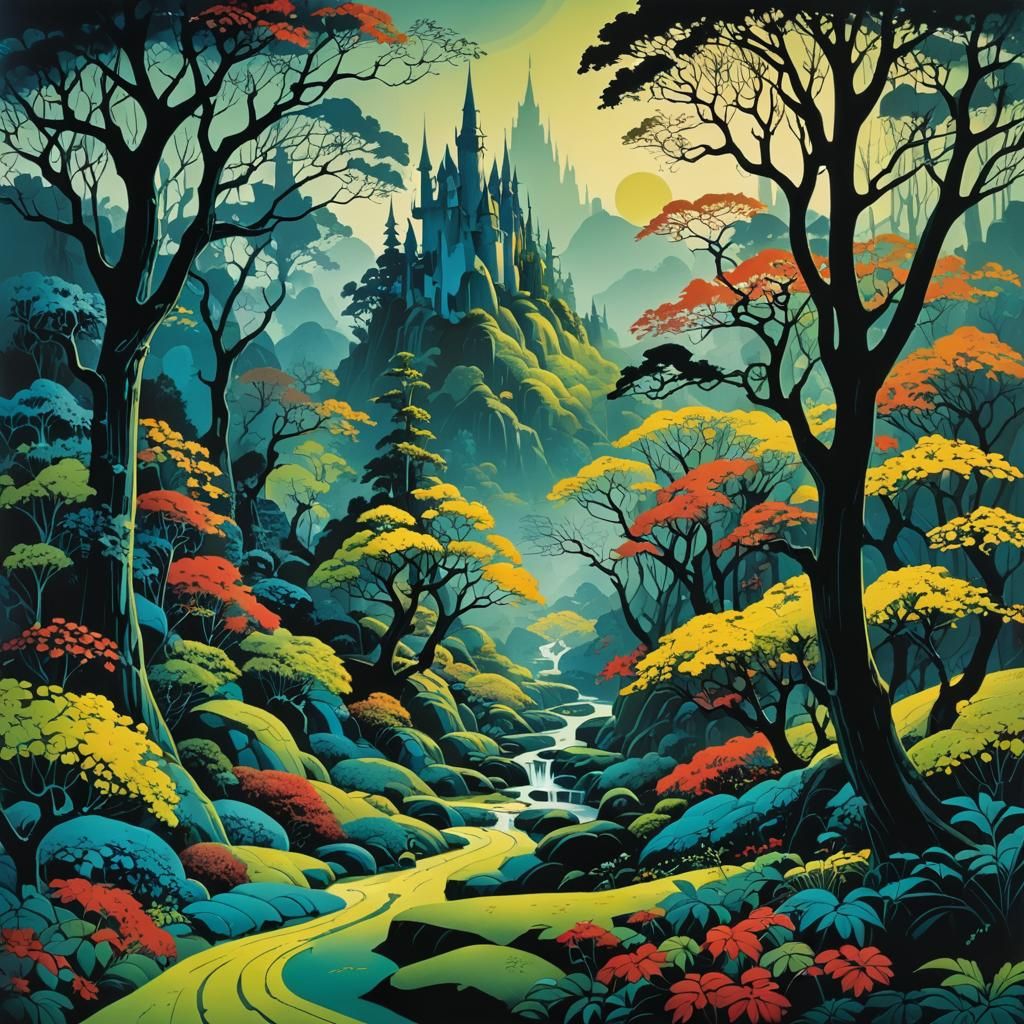 Enchanted Landscape in Eyvind Earle Style