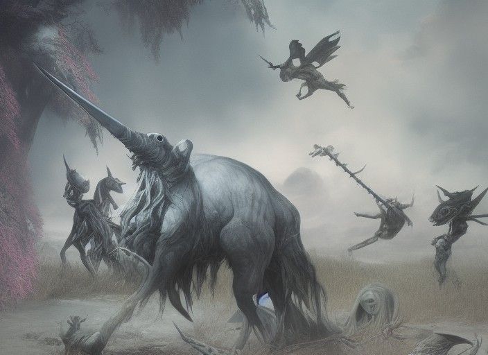 Surreal Death Unicorns in Hyperdetailed Lowbrow Art