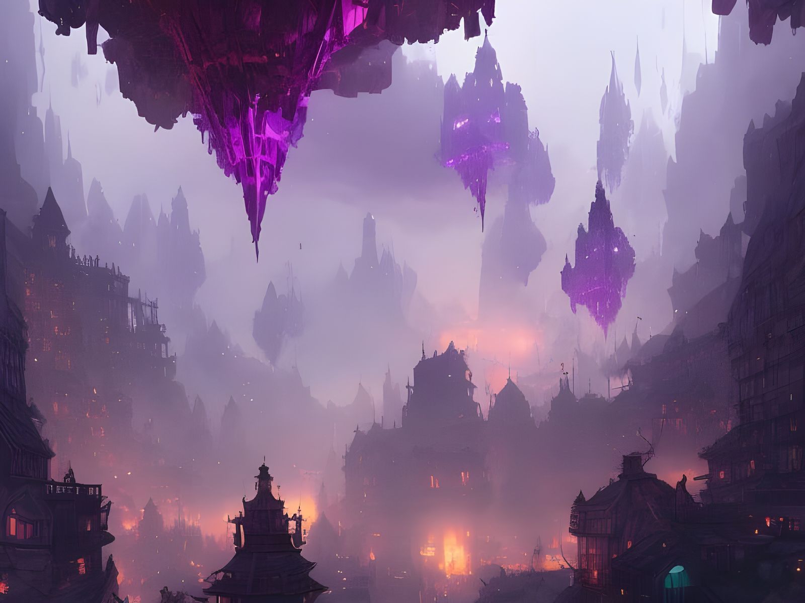 Steampunk Crystal Cave Megatropolis in Dark Fantasy Style