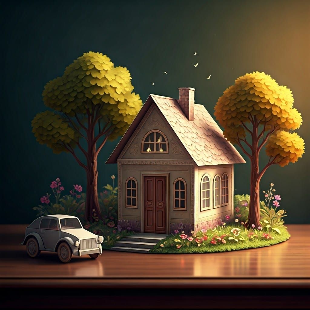 Miniature Paper World on Wooden Desk