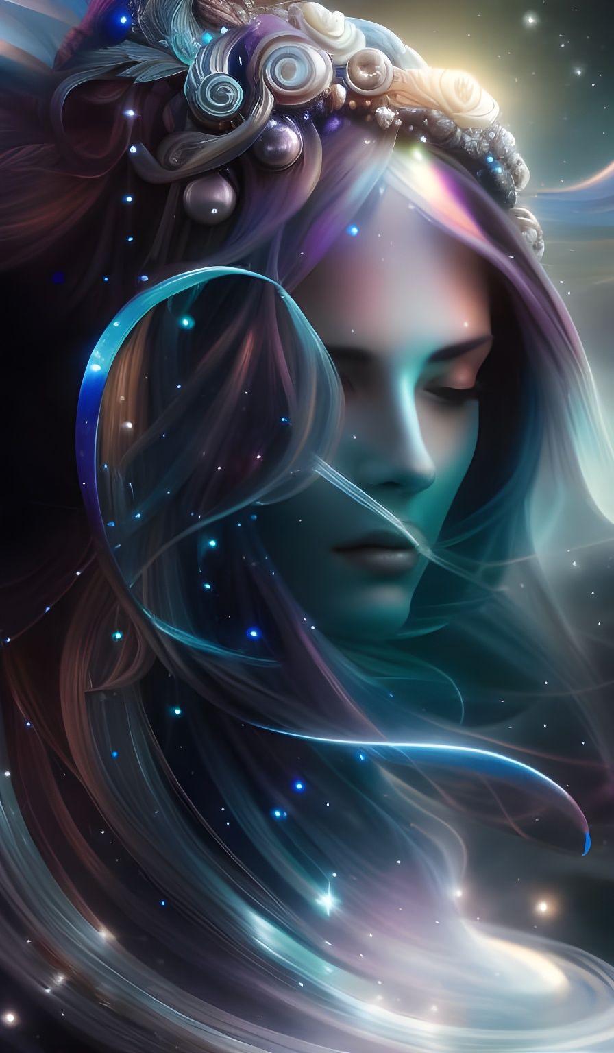 Woman with Galaxy Hair Holding Balance Scale