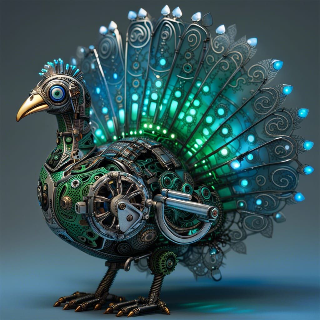 Elegant Robotic Turkey with LED Lights and Gears