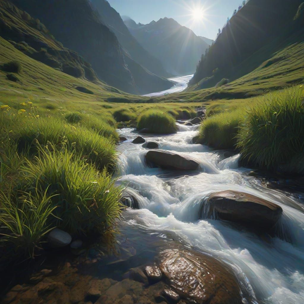 Majestic Glacier Rivulet in Sunlight
