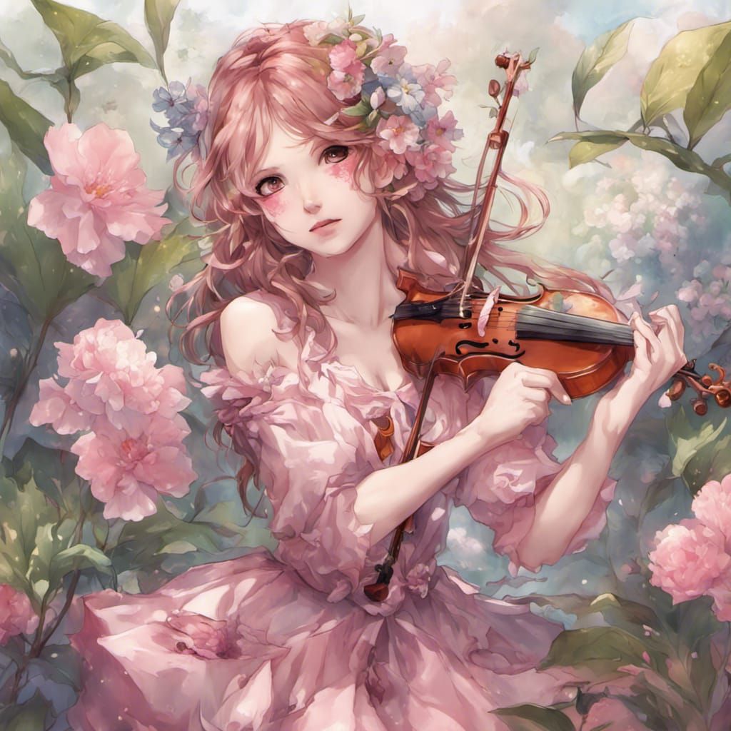 Fantasy Bard with Fiddle in Anime Style