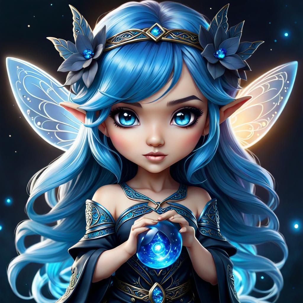 Chibi Fairy Witch with Glowing Eyes, Digital Art