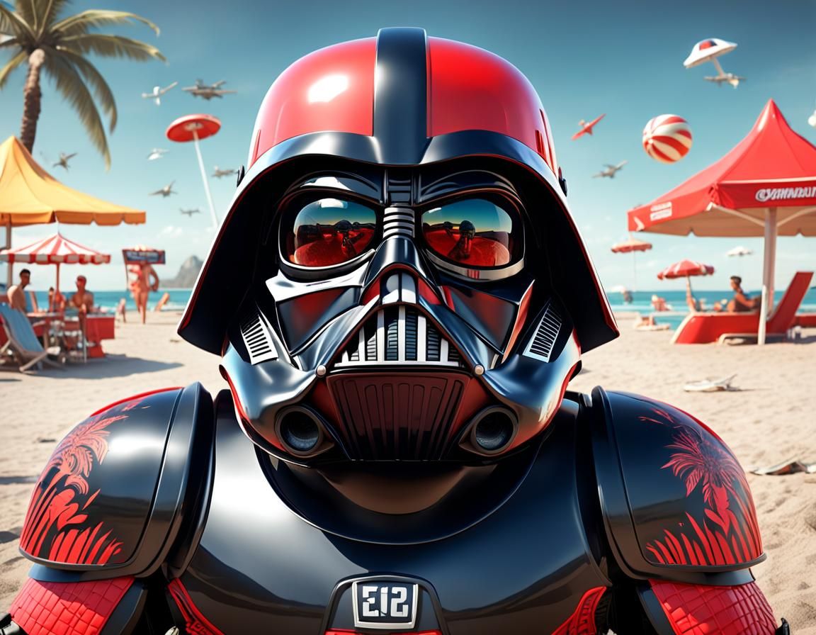 Darth Vader as Baywatch Lifeguard: Hyperdetailed Caricature