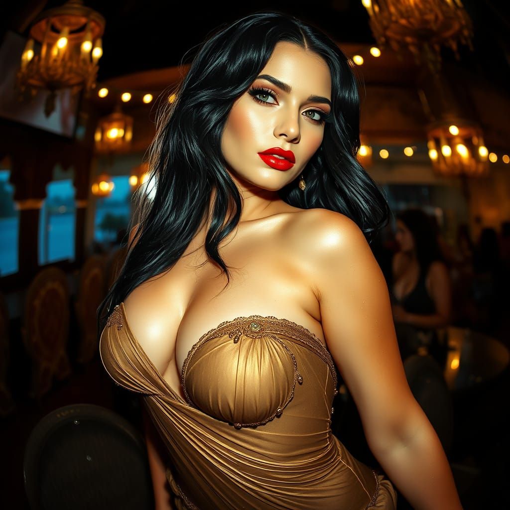 Sultry Siren Exudes Confident Sensuality in Golden Glow