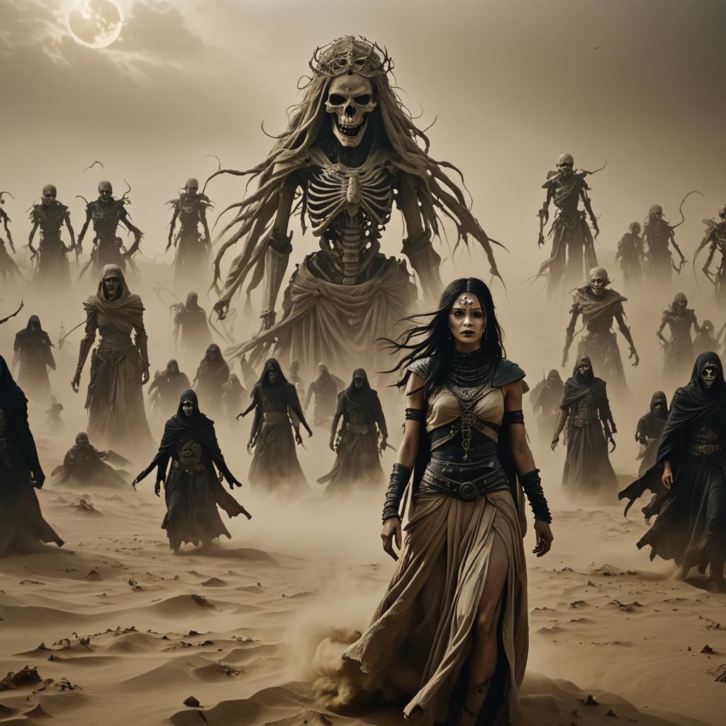 Gothic Goddess Leads Undead Army in Sandstorm