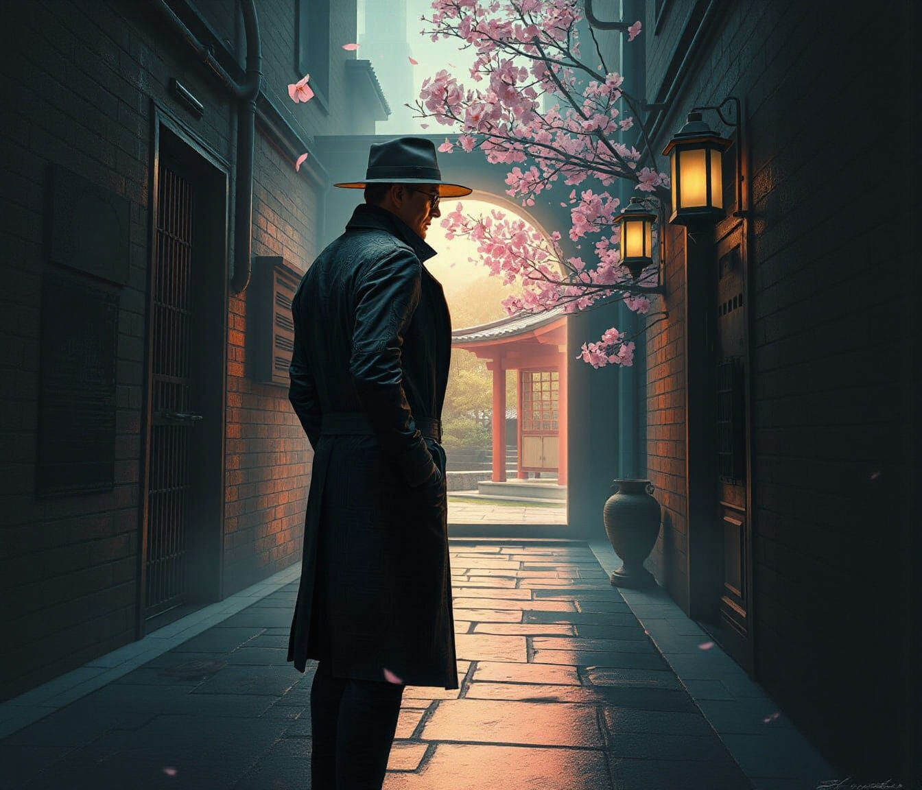 Cyberpunk Detective Investigates Portal to Zen Garden