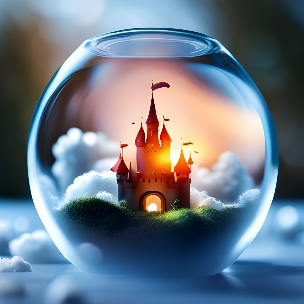 Macro Photo of Fantasy Castle in Glass Jar