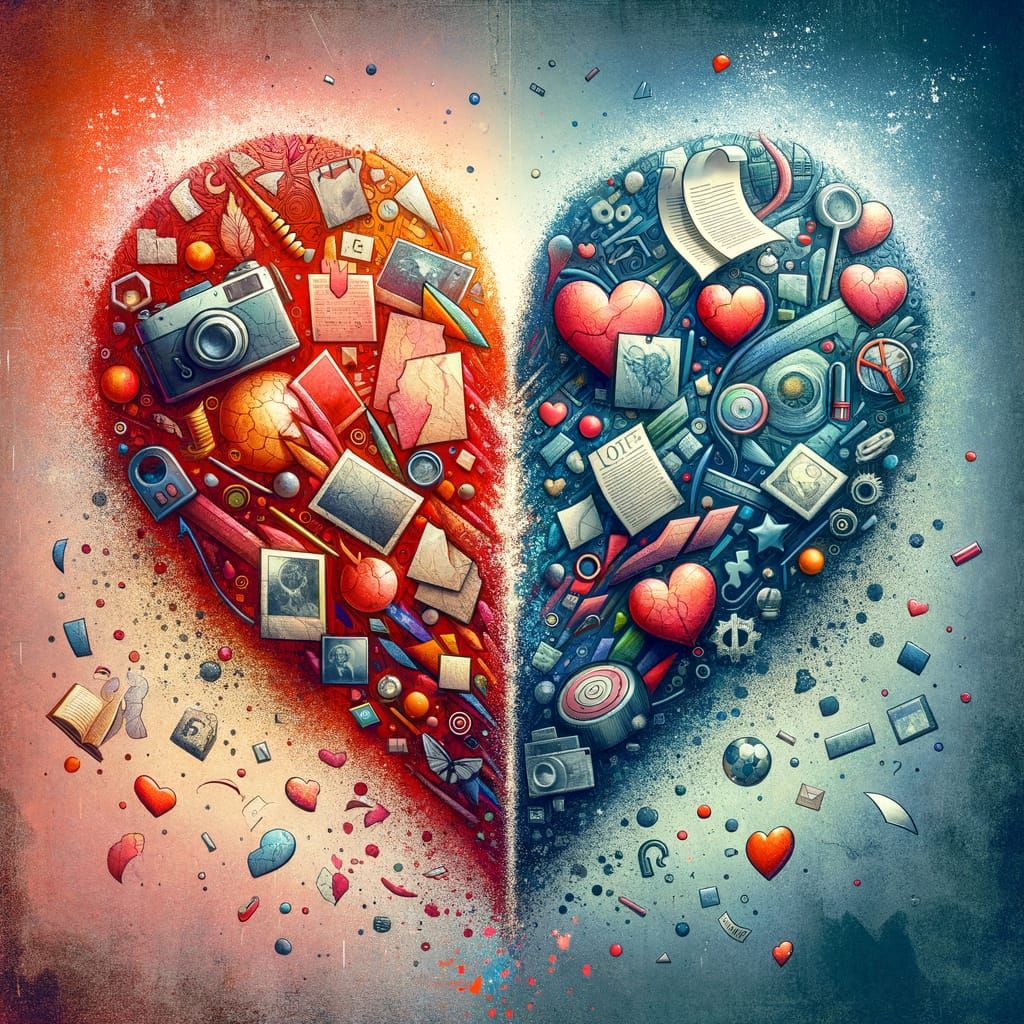 Abstract Divided Heart Symbolizing Loss and Memory