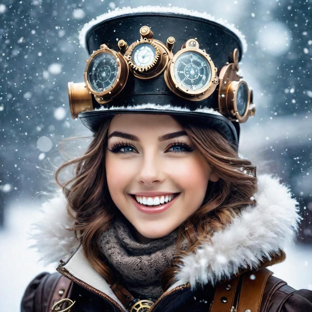 Steampunk Girl Portrait in Winter Wonderland