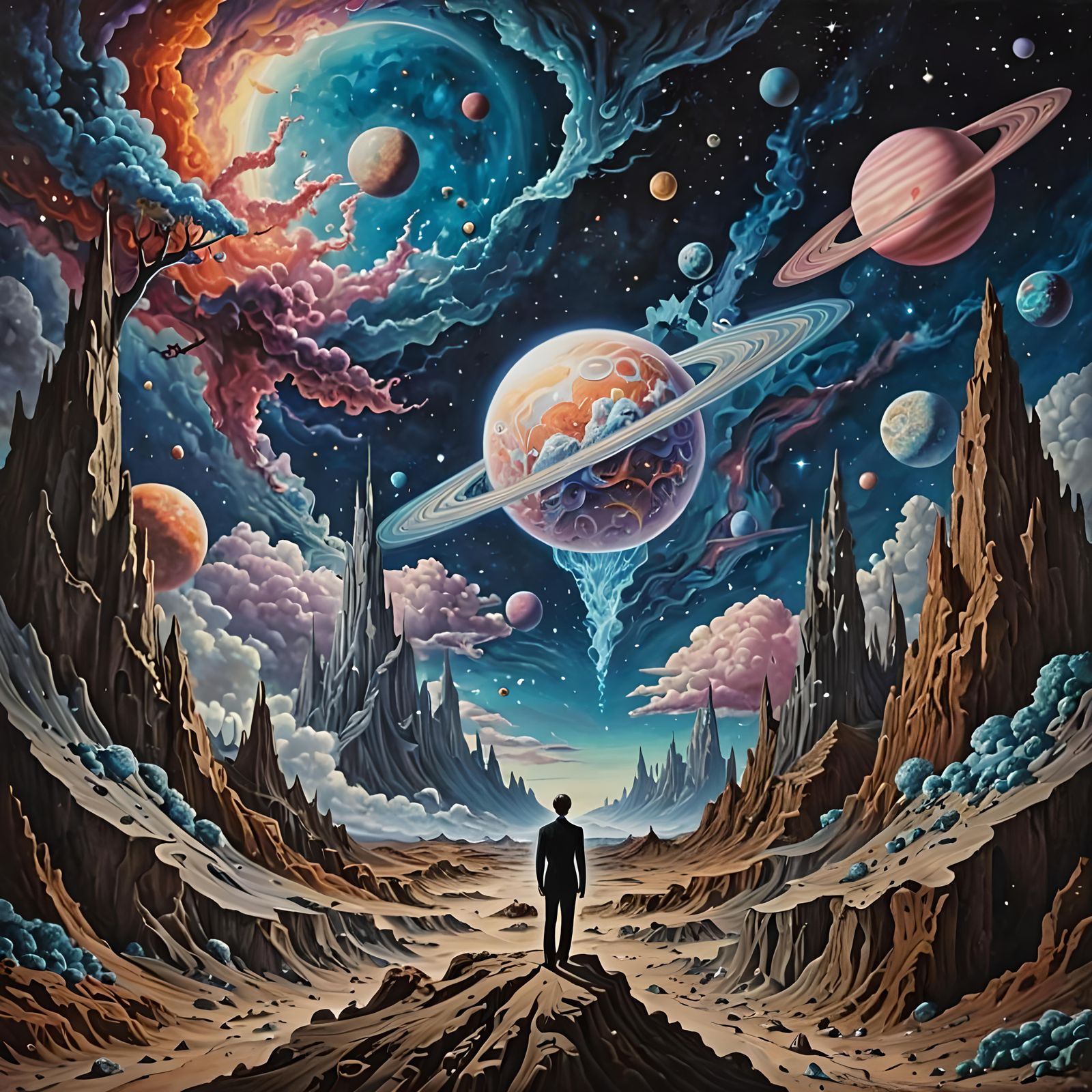 Surreal Dreamscape with Cosmic Entities