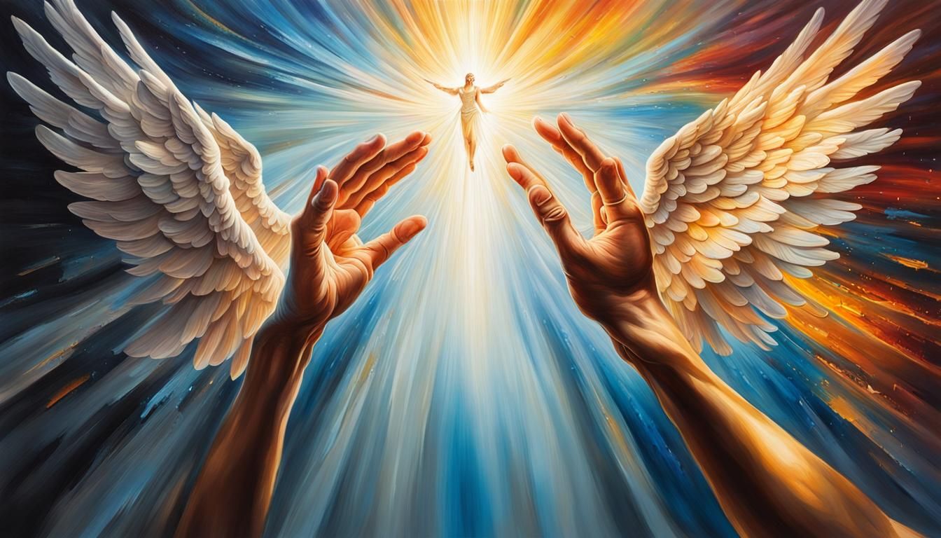 Divine Connection: God and Angel in Hyperrealistic Splash Ar...