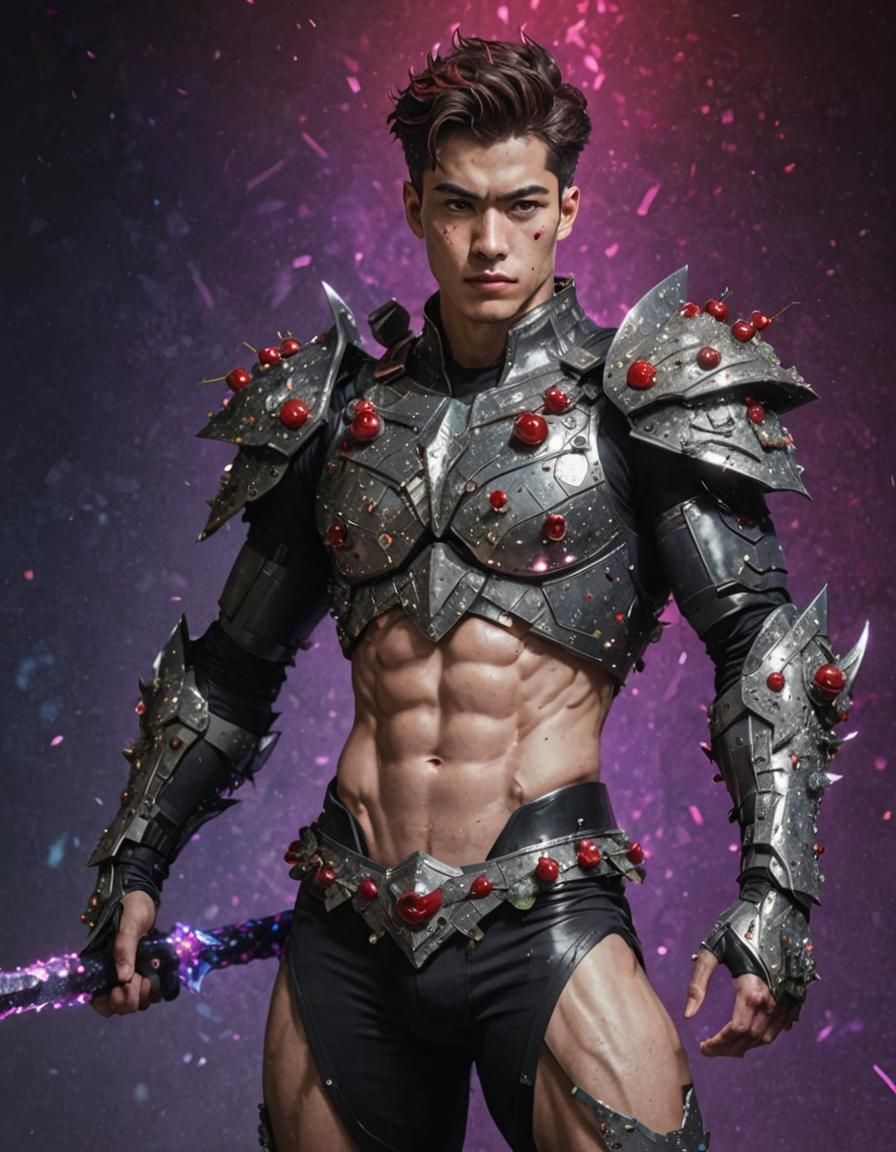 Pixelated Cherry Armor: A Neofuturistic Portrait