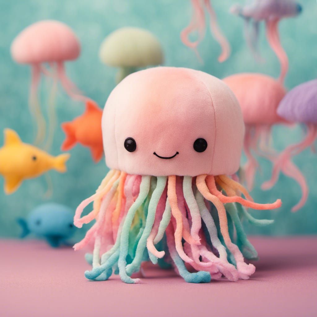 Adorable Colorful Stuffed Animal Jellyfish in Pastel Art
