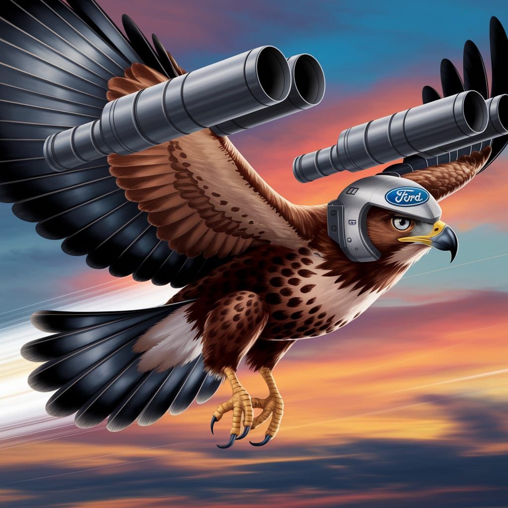 Cyberhawk in Flight: Ford-Branded Fighter Bird soars Through...