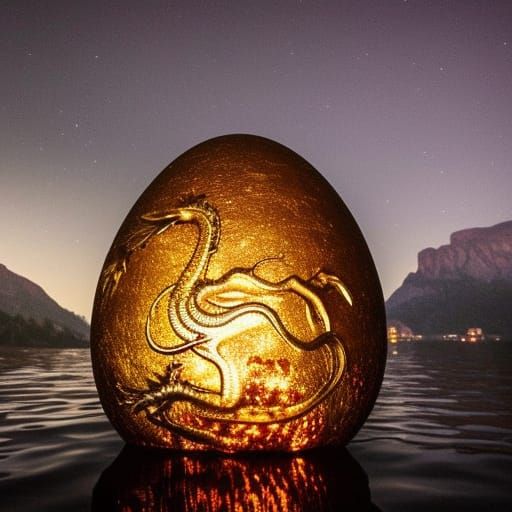 Golden Dragon Egg Under Blood Moon