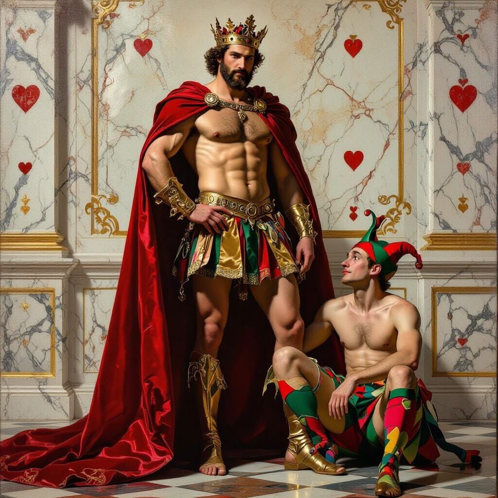 Regal King and Jester in Classical Oil Painting Style