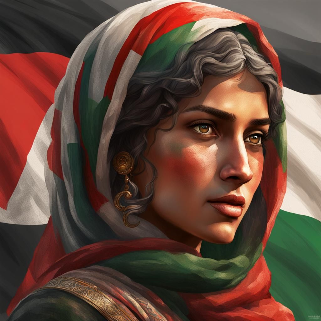 Palestinian Woman Portrait in Art Nouveau Style