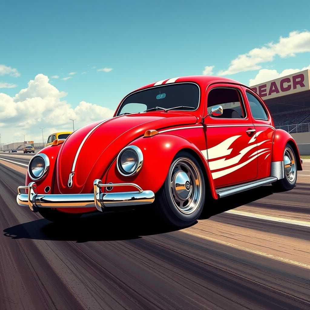 Red Volkswagen Beetle Ready to Race, Digital Art
