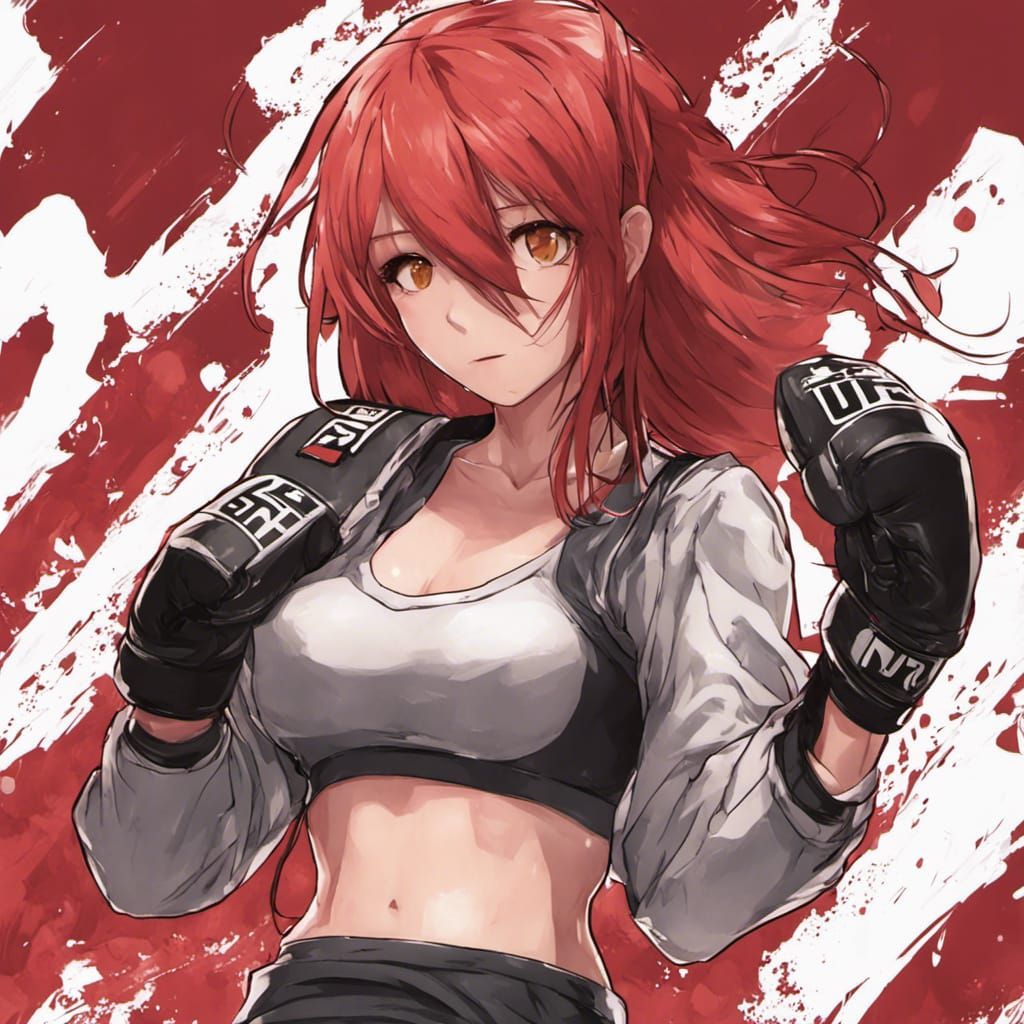 Red-Haired Anime Girl in UFC Setting