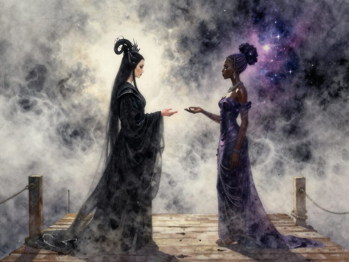 Sinister East Asian Queen Greets Cosmic West African Queen o...