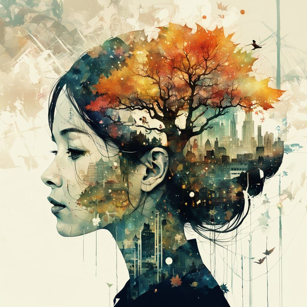 Silhouette Princess with Galaxy and Autumn Cityscape