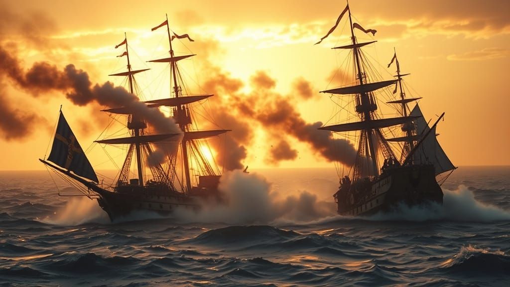 Epic Naval Clash in Golden Light