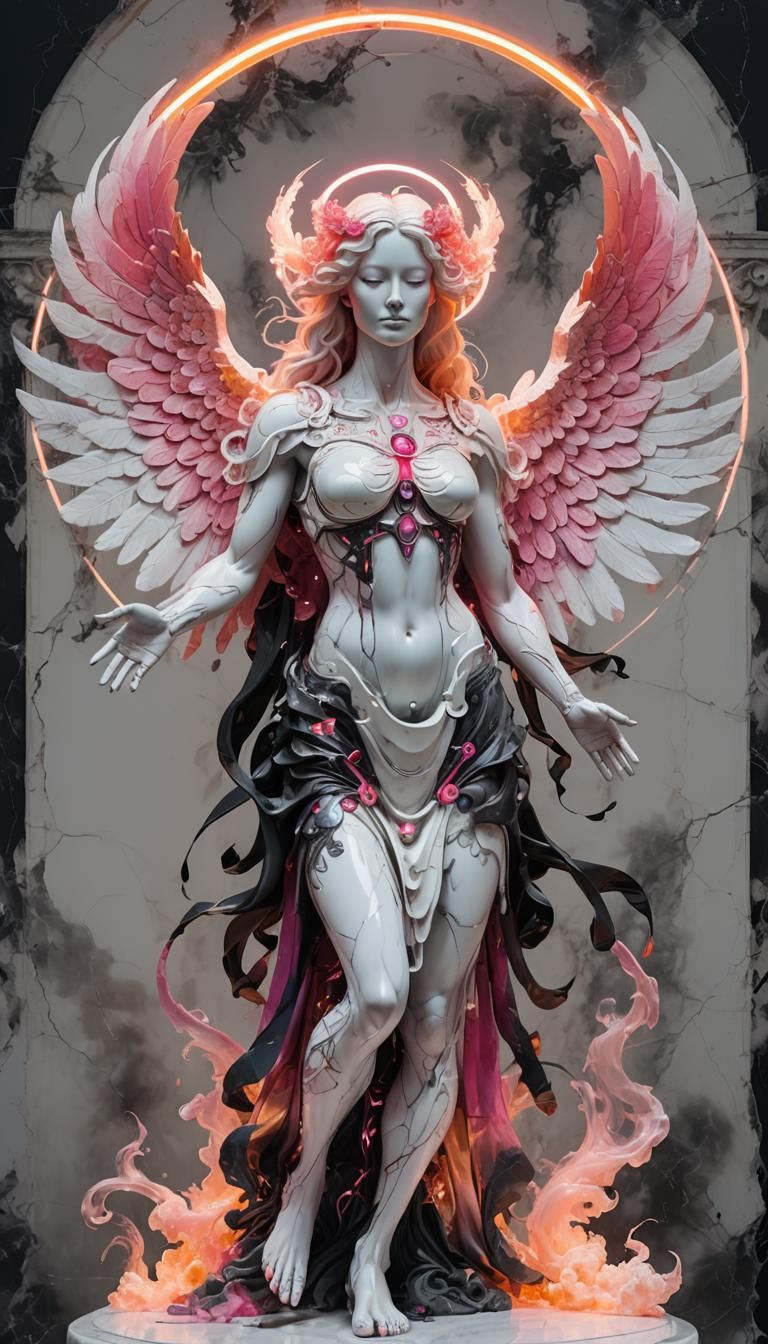 Surrealistic Marble Goddess in Neon Halo