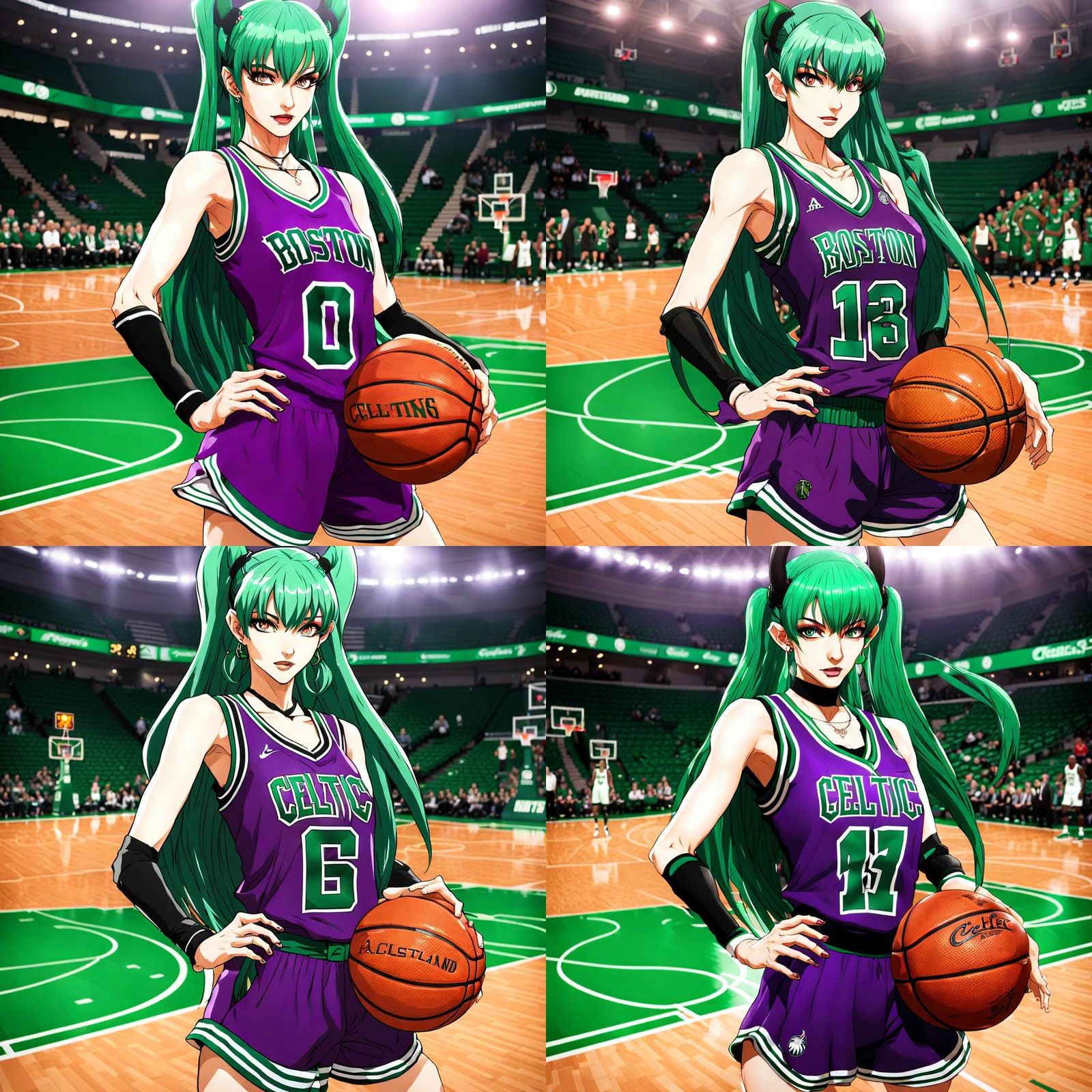 Morrigan Aensland in Celtics Jersey on Court