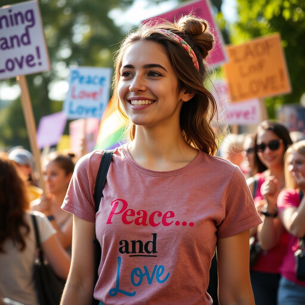 Young Woman Spreads Peace and Love in Sunny Photo