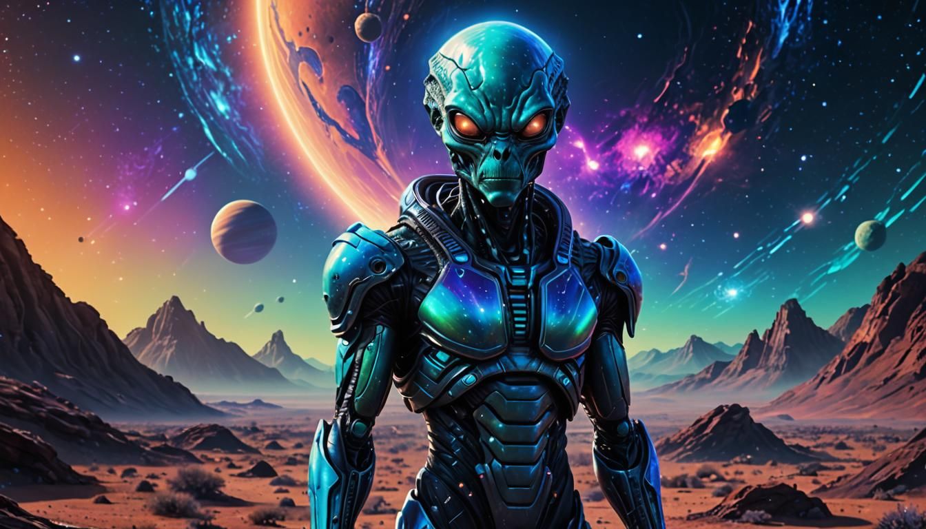 Alien Portrait on Distant Planet in Neon Digital Art