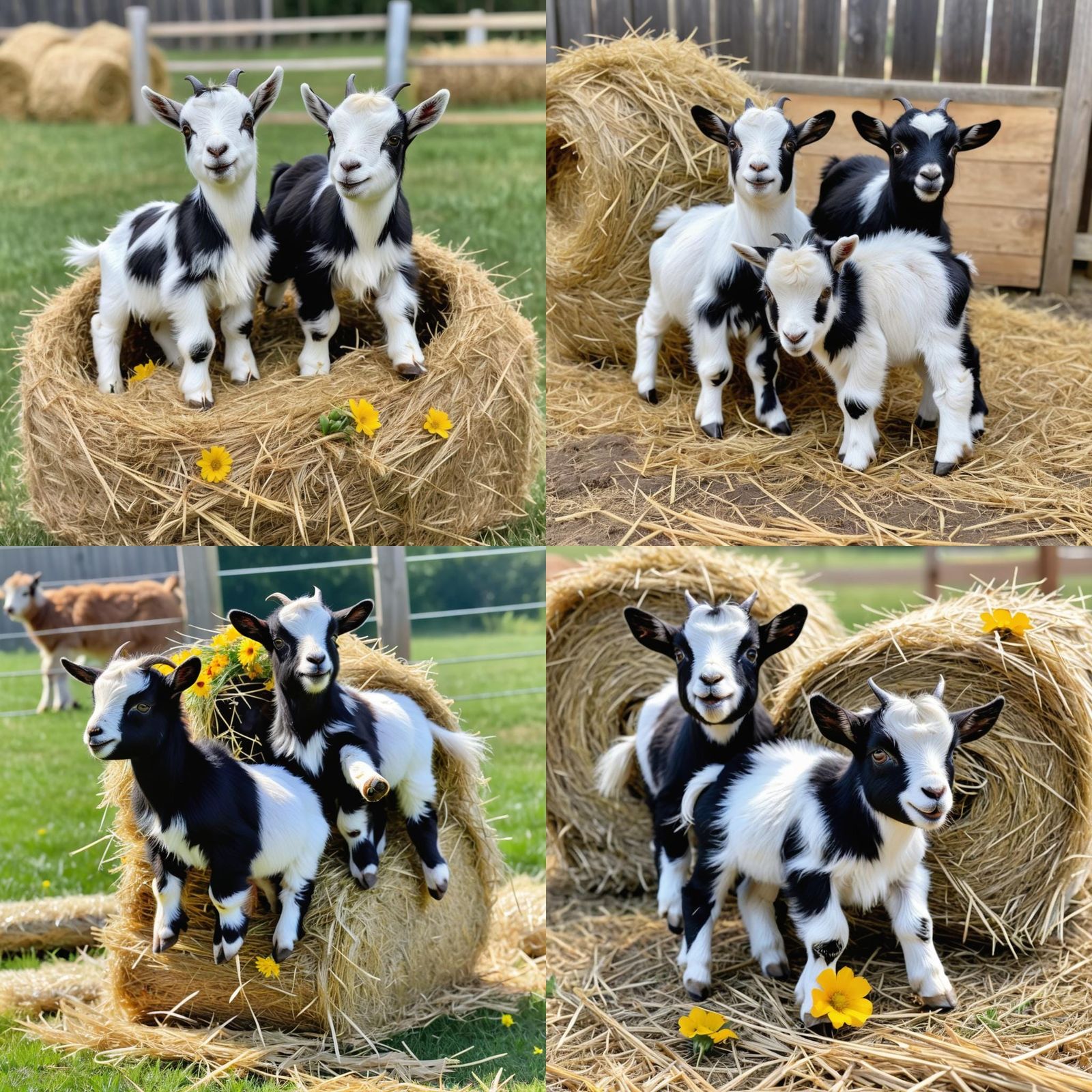 Joyful Pygmy Goats Bouncing with Flower Leis