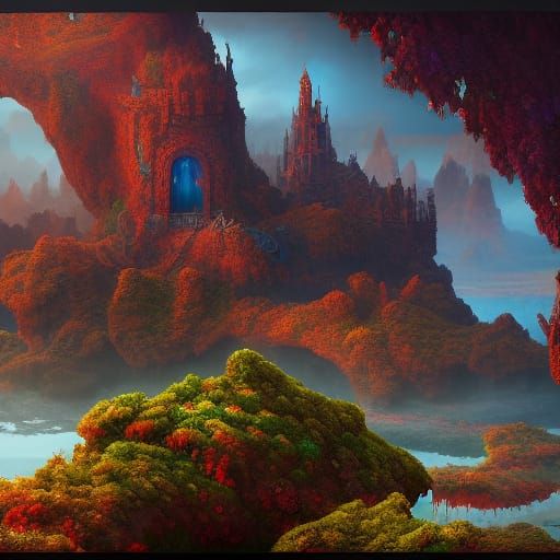 Fantastical Landscape in Deep Color, Matte Painting