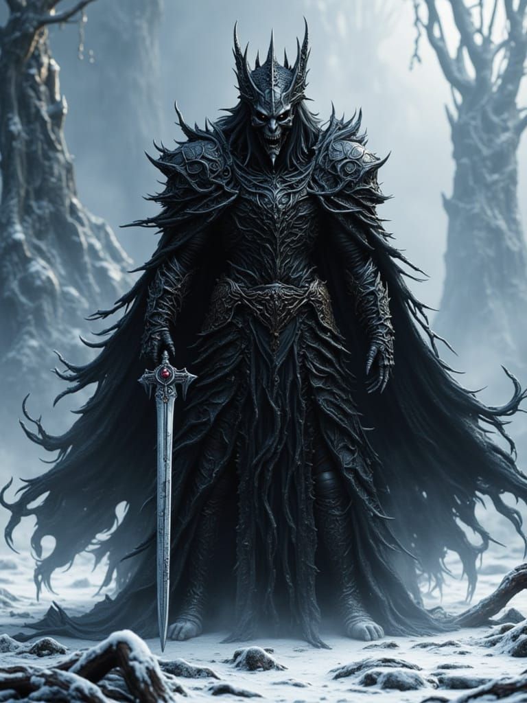 Gothic Wraith King with Sword in Snow