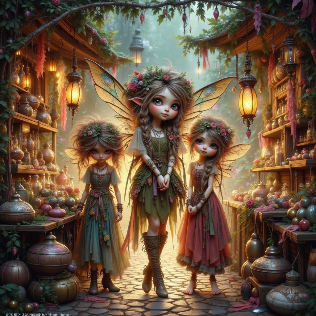 Whimsical Fairy Market with Art Nouveau Flair