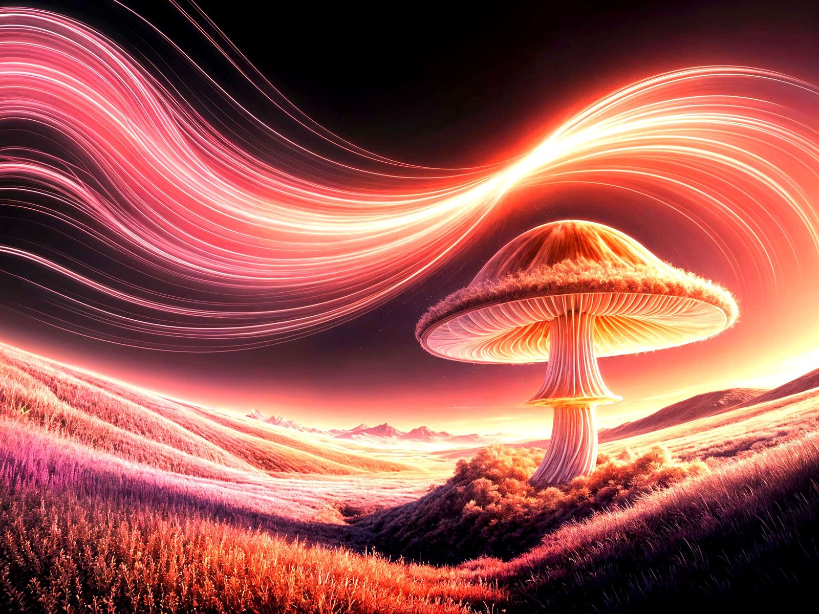 Surreal Dreamscapes with Vibrant Noise Art and Glowing Mushr...