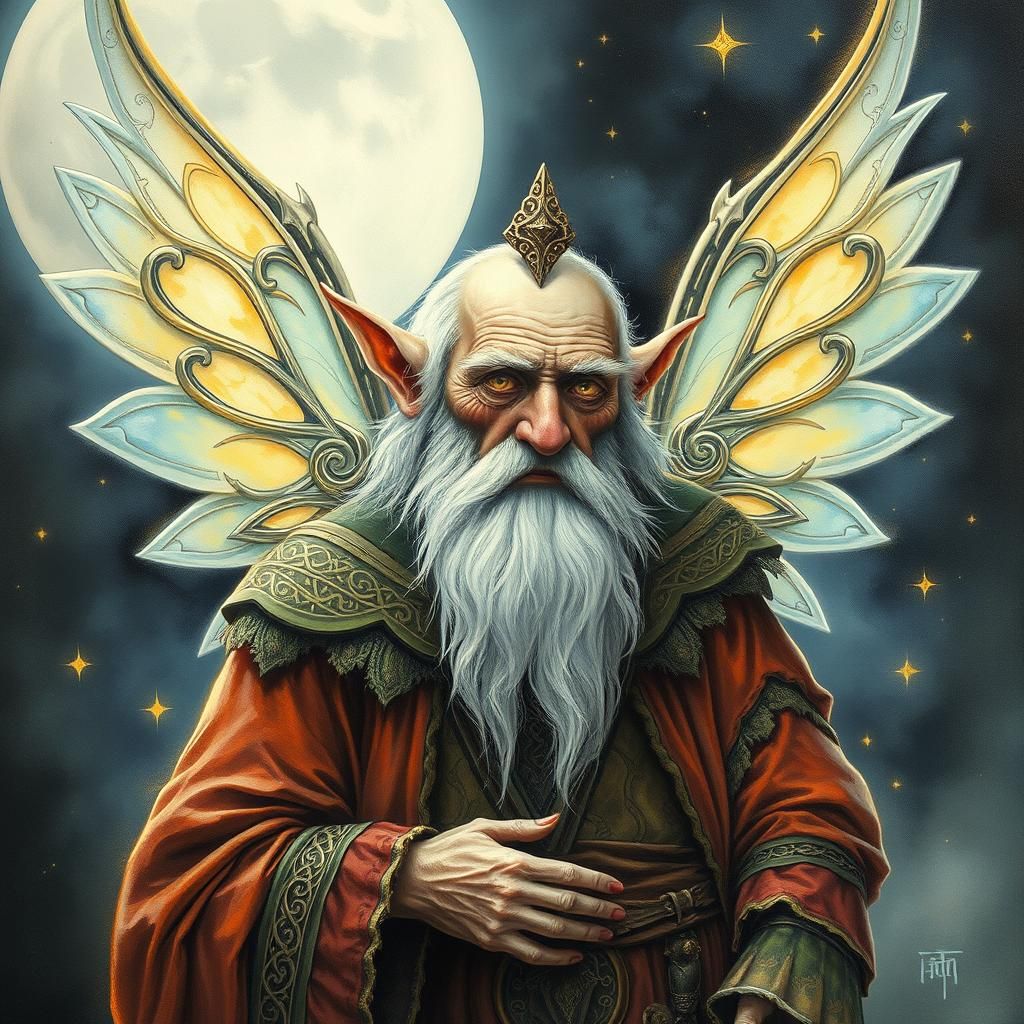 Ethereal Elf Grandfather with Luminous Wings, Heavy Metal Ar...