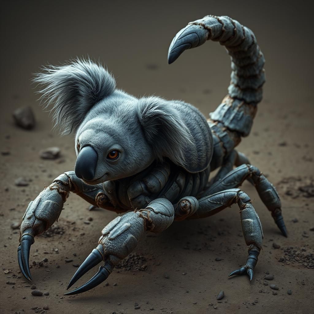 Realistic Koala-Scorpion Hybrid in Dark Fantasy Style