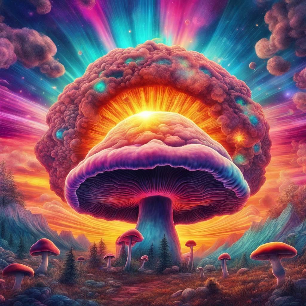 Psychedelic Sunset Over Mushroom Cloud Illustration